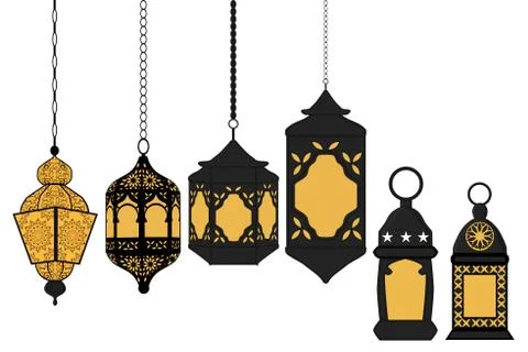 Illustration on theme big set different types lanterns Stock Illustration