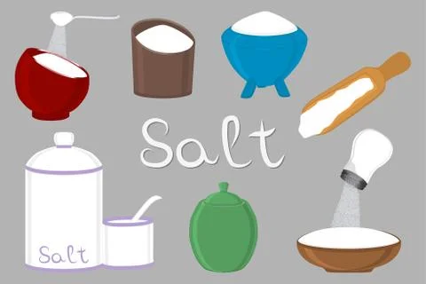 Illustration on theme big set different types filled salty salt Illustrazione stock