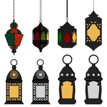 Illustration on theme big set different types lanterns Stock Illustration