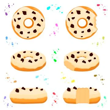 Illustration on theme big set different types sticky donuts Stock Illustration
