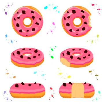 Illustration on theme big set different types sticky donuts Stock Illustration