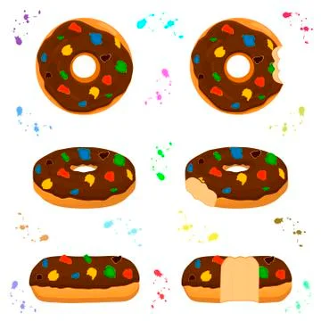 Illustration on theme big set different types sticky donuts Stock Illustration