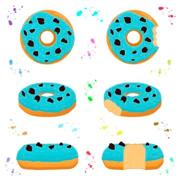 Illustration on theme big set different types sticky donuts Stock Illustration