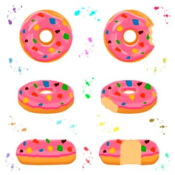 Illustration on theme big set different types sticky donuts Stock Illustration