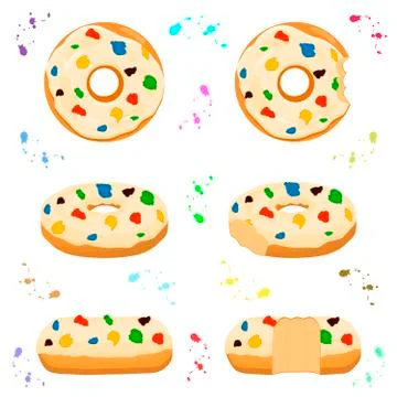 Illustration on theme big set different types sticky donuts Stock Illustration