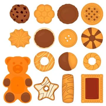 Illustration on theme big set different biscuit, kit colorful pastry cookie Stock Illustration