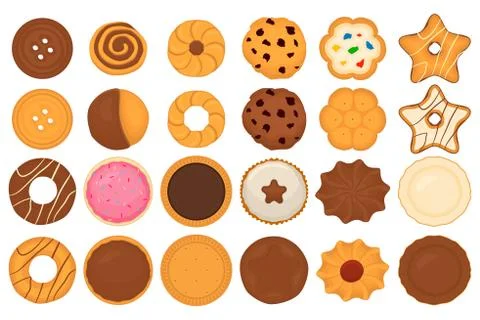 Illustration on theme big set different biscuit, kit colorful pastry cookie Stock Illustration
