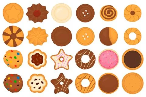Illustration on theme big set different biscuit, kit colorful pastry cookie Stock Illustration