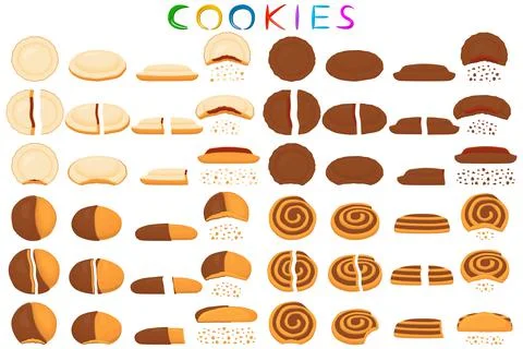 Illustration on theme big set different biscuit, kit colorful cookie Illustrazione stock