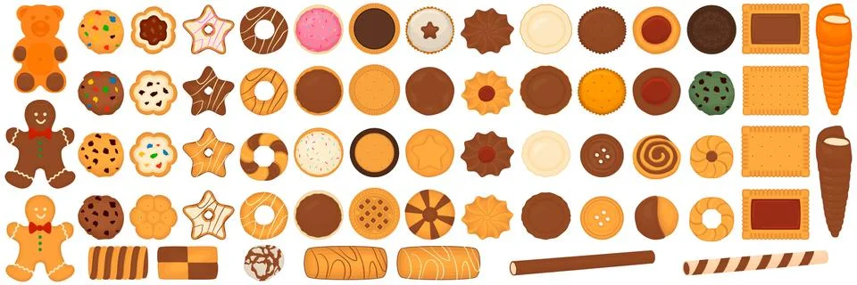 Illustration on theme big set different biscuit, kit colorful cookie Stock Illustration