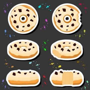 Illustration on theme big set different types sticky donuts, sweet doughnut.. Ilustración de archivo