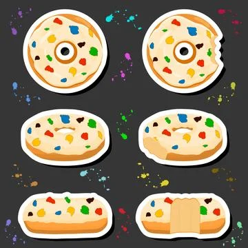 Illustration on theme big set different types sticky donuts, sweet doughnut.. Illustrazione stock