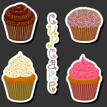 Illustration on theme big set different types dessert sweet berry cupcake Stock Illustration