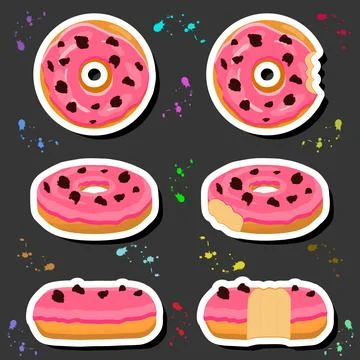 Illustration on theme big set different types sticky donuts, sweet doughnut.. Illustrazione stock