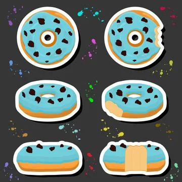 Illustration on theme big set different types sticky donuts, sweet doughnut.. Stock Illustration
