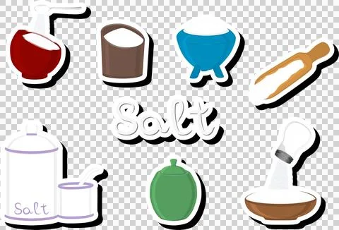 Illustration on theme big set different types ware filled salt for organic .. Stock Illustration