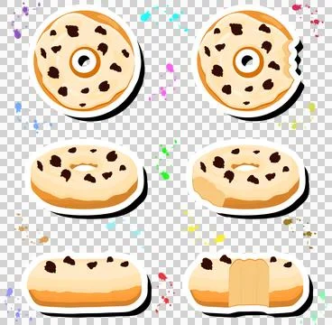 Illustration on theme big set different types sticky donuts, sweet doughnut.. 스톡 일러스트