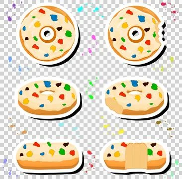 Illustration on theme big set different types sticky donuts, sweet doughnut.. Illustrazione stock