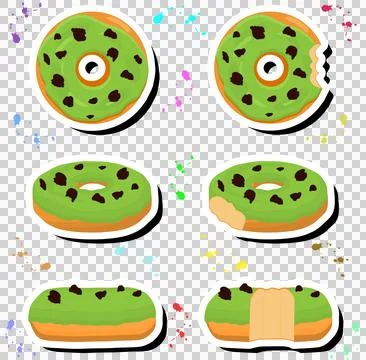 Illustration on theme big set different types sticky donuts, sweet doughnut.. Ilustración de archivo