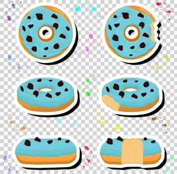 Illustration on theme big set different types sticky donuts, sweet doughnut.. Ilustración de archivo