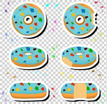 Illustration on theme big set different types sticky donuts, sweet doughnut.. 스톡 일러스트