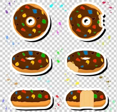 Illustration on theme big set different types sticky donuts, sweet doughnut.. Ilustración de archivo