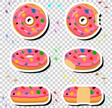 Illustration on theme big set different types sticky donuts, sweet doughnut.. Ilustración de archivo