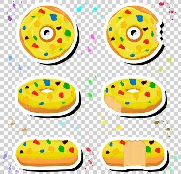 Illustration on theme big set different types sticky donuts, sweet doughnut.. 스톡 일러스트