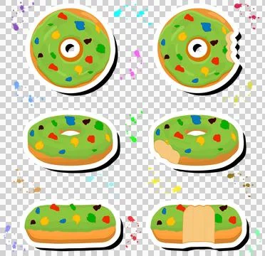 Illustration on theme big set different types sticky donuts, sweet doughnut.. Ilustración de archivo