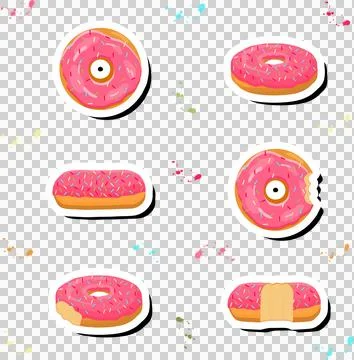 Illustration on theme big set different types sticky donuts, sweet doughnut.. Stock Illustration