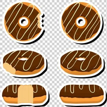 Illustration on theme big set different types sticky donuts, sweet doughnut.. Ilustración de archivo