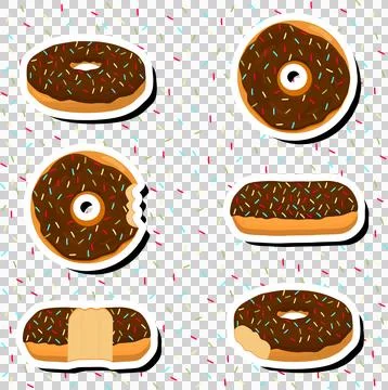 Illustration on theme big set different types sticky donuts, sweet doughnut.. Stock Illustration