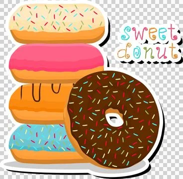 Illustration on theme big set different types sticky donuts, sweet doughnut.. Illustrazione stock
