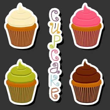 Illustration on theme big set different types dessert sweet berry cupcake Stock Illustration