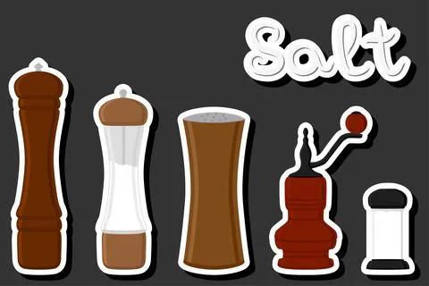 Illustration on theme big set different types ware filled salt for organic .. Stock Illustration