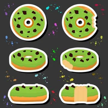Illustration on theme big set different types sticky donuts, sweet doughnut.. Ilustración de archivo