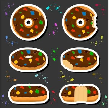 Illustration on theme big set different types sticky donuts, sweet doughnut.. Ilustración de archivo