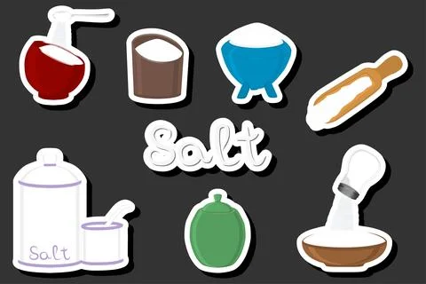 Illustration on theme big set different types ware filled salt for organic .. Stock Illustration