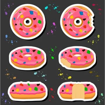 Illustration on theme big set different types sticky donuts, sweet doughnut.. 스톡 일러스트