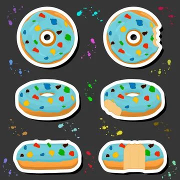 Illustration on theme big set different types sticky donuts, sweet doughnut.. Stock Illustration