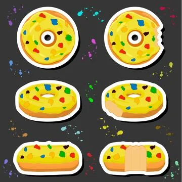 Illustration on theme big set different types sticky donuts, sweet doughnut.. Ilustración de archivo