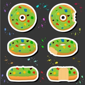Illustration on theme big set different types sticky donuts, sweet doughnut.. Ilustración de archivo