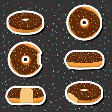Illustration on theme big set different types sticky donuts, sweet doughnut.. Stock Illustration
