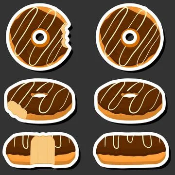 Illustration on theme big set different types sticky donuts, sweet doughnut.. Stock Illustration