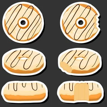 Illustration on theme big set different types sticky donuts, sweet doughnut.. Stock Illustration