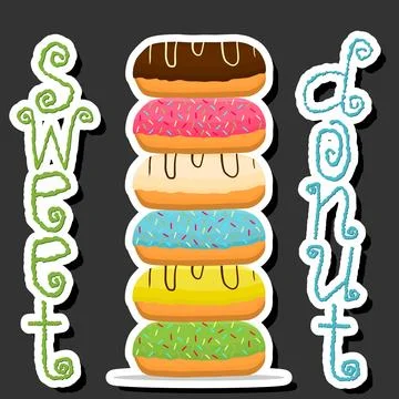 Illustration on theme big set different types sticky donuts, sweet doughnut.. 스톡 일러스트