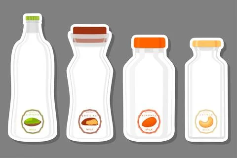 Illustration on theme big set different types chilled milk Ilustración de archivo