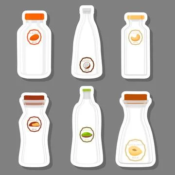 Illustration on theme big set different types chilled milk Ilustración de archivo