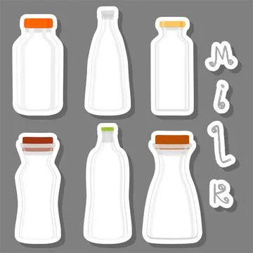 Illustration on theme big set different types chilled milk Ilustración de archivo