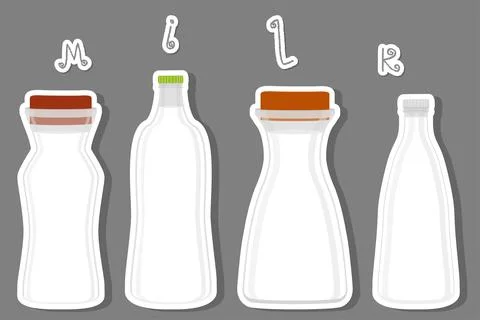 Illustration on theme big set different types chilled milk Ilustración de archivo